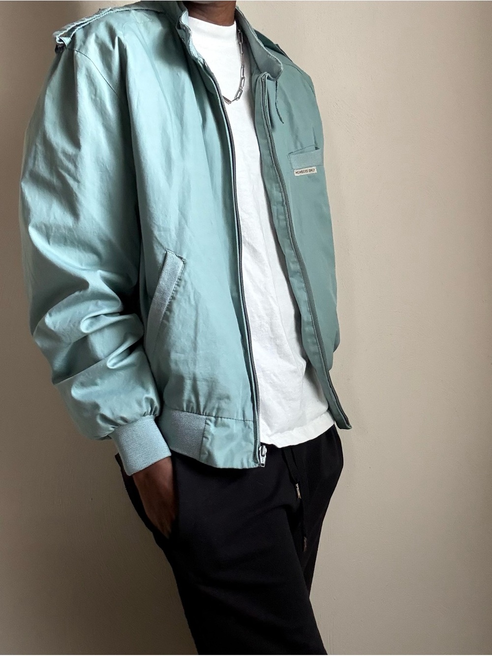 VTG 80s Members Only Mint Green Bomber Jacket Full Zip Lightweight Retro